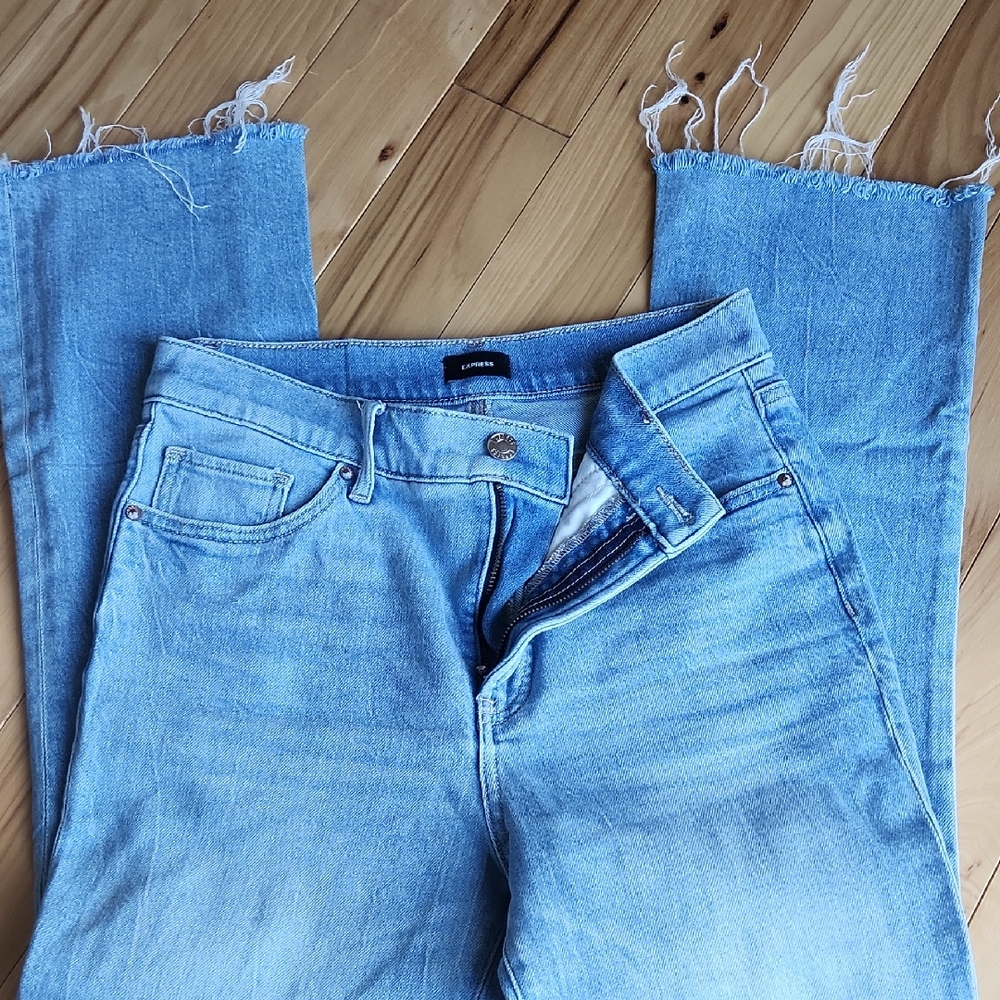 Express Light Blue Frayed Hem Jeans
